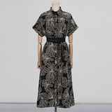 Temperament Literary Style With Belt Dress Dress 2025 Summer New Collar Retro Design Long Dress Dress Woman 68HZ