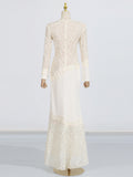Vintage Elegant Style Slimy Fishtail Dress 2025 New Lace Embroidery Design Long Dress Women Summer 68HZ