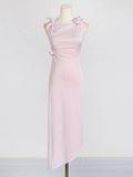 Clent Style Style Sleeveless Dress 2025 New Irregular Splicing Three-Dimensional Flowers Long Open Fork Dress Woman 68HZ