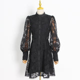 French Court Style Dress 2025 Spring New Embroidery Lace Niche Design Feeling Waist Thin Dress Woman 68HZ
