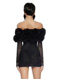 Women's New Flower Decoration Sexy Corset Dress Perspective Mesh Long-Sleeved Ass Skirt Dress 68HZ
