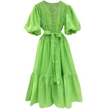 French Bubble Sleeves With A Thin And Lean Color Dress 2025 New Fold Design Long Dress Woman 68HZ
