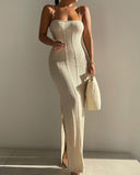 2025 Spring And Summer New Knitted Sweater Dress Sexy Pure Hot Girl Bare Back Strapped Long Skirt 68HZ
