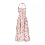 Summer Sexy Women's Broken Flowers Hanging Neck Dress Spring And Summer Women's High-End Feeling Body Out-Back Resort Style Long Skirt 68HZ