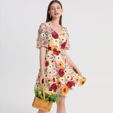2025 Summer New French Design Heavy Industry Three-Dimensional Flowers Slimming Thin And Hip Delicate Dress Women's Clothing 68HZ