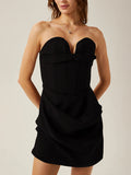 Sexy Babes Short Dress 2025 Spring New Fashion Design Fish Bone Splicing Folding Dress Dress Woman 68HZ