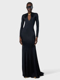 High-End Women's Sexy V-Necked Long-Sleeved Banquet Evening Dress Dress Body-Dragging Skirt 68HZ