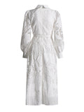 Spring 2025 New French Lace Embroidery Collar Bubble Sleeves To Close The Waist Thin Dress Temperament Long Dress 68HZ