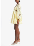 Sexy Deep V-Neck Bubble Sleeves Solid Dress 2025 New Fashion Hollow Back Design Short Dress Woman 68HZ