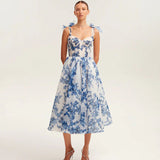 New Fashion Sexy Print Sling Skirt Crumm Flower Back Strap Women's High-End Swing Dress 68HZ