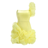 New High-End Fashion Sexy Pure Color Dress Dress Women's Folding Lotus Leaf Side Party Dress 68HZ