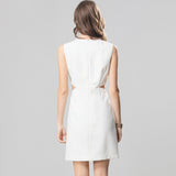 Heavy Industry Handmade Nails Sexy Bare Shoulder Collar Sleeveless White Short Dress Standing Summer Women's Dress 2025 68HZ