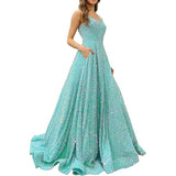 2025 Prom Dress Long A-Shaped With Pocket Formal Evening Dress Side Open Flash Party Dress 68HZ