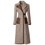 Vintage Collar Hairy PU Splicing Single Row Buckle Long-Sleeved Long-Sleeved Long-Sleeve Coat Women's New Autumn And Winter 2024 68HZ