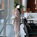 Korean Temperament Elegant Woman Body-Bodying And Hip-A-Word Shoulder-Wielt Dress Women's Banquet French Bag Hip Dress 68HZ