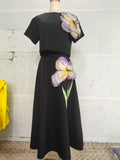 Spring/Summer 2025 New Round-Neck Short Sleeved Blouse + A-Word Skirt Set Retro Embroidery Patch Elegant Fashion 68HZ