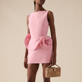 New Three-Dimensional Flower Party Dress Short Dress Women's Sexy Pink Bare Sleeveless Dress 68HZ