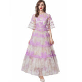 Heavy Industry Three-Dimensional Trumpet Horn Sleeve Round Collar Big Swing Fluffy Dress Dress Summer Autumn Women's Dress 2024 68HZ