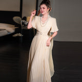 Sexy V-Neck Waist-Lined Bead Buckle With Chiffon Big Swing 100-Fold Long Dress Spring And Summer Women's Dress 2025 68HZ