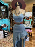 2024 New Sling Gile High-Sclam High-Up To Repair The Fork With The Slanted Leaf Side Of The Denim Dress 68HZ