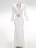 High-End Women's Sexy Deep V-Folded Long-Sleeved Dress Dress Long Dress Dress 68HZ