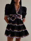 French High-End Dress Women 2025 Summer New Fashion Splicing Strap To Collect Waist Thin Short Skirt Super 68HZ