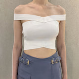 Autumn New Street Women's Sexy Fashion Word Collar Shoulder Ultra-Short Hollow Leak Bandage Vest 68HZ
