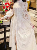 Spring 2025 New French Lace Embroidery Collar Bubble Sleeves To Close The Waist Thin Dress Temperament Long Dress 68HZ
