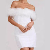 Fashion New Women's Breast-Buffed But Hip Dress Famous Feather Lytherin Party Dress 68HZ
