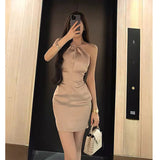 Sing Noodle Folded Wrinkled Sleeveless Neck Collar Dress Female Temperament Sexy Waist Repair Ass Skirt Dress Dress 68HZ