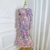 2025 Spring And Summer New French Heavy Industry Mesh Three-Dimensional Flower Embroidery Perspective Spliced Waist Repair Dress Dress 68HZ