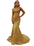 Lieling Ball Dress Body-Bagged Fishtail Small Tail Evening Dress Fine Shoulder-Band V-Neck Party Dress 68HZ