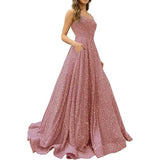 2025 Prom Dress Long A-Shaped With Pocket Formal Evening Dress Side Open Flash Party Dress 68HZ