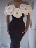 High-End Women's Dress Big Flower Collar Shoulder Repair Slimming Banda Skirt 68HZ