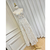 Small-Set Temperament V-Neck Net Yarn With Chest Cushion Ostrich Feather Beaded Flowers High Fork Thairy Long Skirt 68HZ
