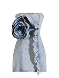 Elegant Bra Bag Hip Skirt 2025 New Design Stitching Lotus Side Flowers Short Denim Dress Woman 68HZ
