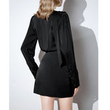 Vintage Small Black Dress Design With A Sense Of The Vertiny Dress Women's New Autumn Temperament V-Necked Wrinkles Skirt 68HZ