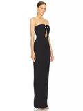 High-End Women's Twisted Tweed Tweed Dress Black Leaky Back Bra Long Dress Small Design Hollow Dress 68HZ