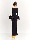High-End Female Sense Collar Long-Sleeved Tidal Fork Dress Banded Dress 68HZ
