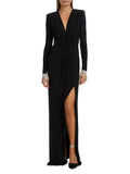 Women's New Sexy Deep V Kinesk Long-Sleeved Dress Dress High Open-Pocket Bag Even Skirt 68HZ