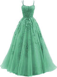 Evening Dress Women 2025 Fine Shoulder Prom Neat Long Tulle Lace Sticker Girl Party Ball Dress Summer 68HZ