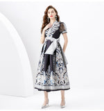 French Retro Court Dress Design Printing Lantern Sleeves Long Swing Temperament Dress Spring Dress 68HZ