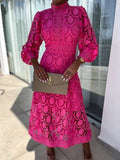 2024 Women's New French Lace Collar Bubble Bubble Sleeve Dress Temperament To Show Skinny Dress 68HZ
