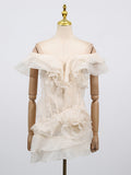 French Lotus Side Shoulder Short-Sleeved Dress Women 2025 Summer Sweet Flying Flying Sleeve Skirt Bag Hip Skirt 68HZ