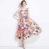 2024 Summer New Women's Retro Sleeveless Short-Wrapped Breast Sling + Printed High-Rise Half-Dress Two Sets 68HZ