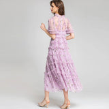 Round Collar Three-Dimensional Heavy Industry Embroidered Lotus Leaves Side Purple Dress Dress 2024 Summer New Women's Dress 68HZ
