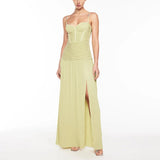 Famous Style Dress 2025 New Temperament Pure Color Folding Open Fork Design Sexy Long Dress 68HZ