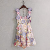 Small French Small Design Three-Dimensional Flower Net Embroidery To Rectender Sling With A-Word Dress 68HZ