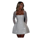 High-Level Sleeves Long-Sleeved A-Dress Women's Winter New Sexy Bare Back Strapped With Bows Sweet And Spicy Skirt 68HZ