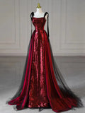 Evening Dress 2024 New Wine Red Slings High-End Temperament Famous Host Engagement Toast Dress 68HZ